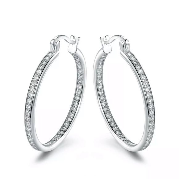 Jewelry - White Gold Swarvoski Crystals Hoop Earrings NEW